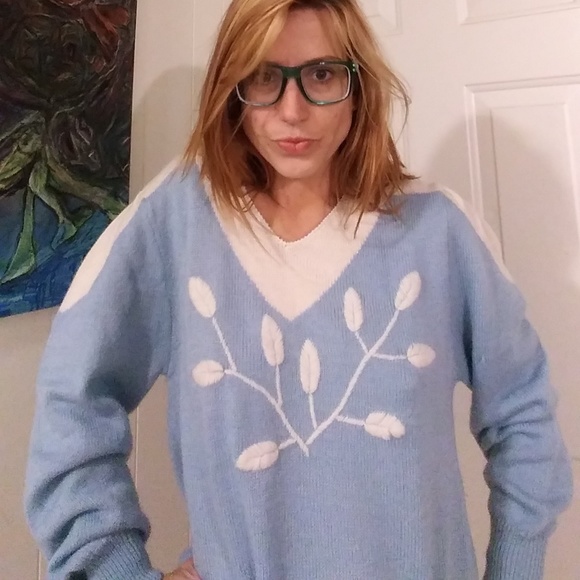 Vintage Sweaters Demure 98s Baby Blue Sweater Poshmark